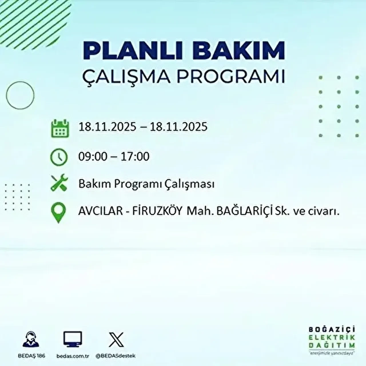 18 kasim istanbul elektrik kesintisi 2025