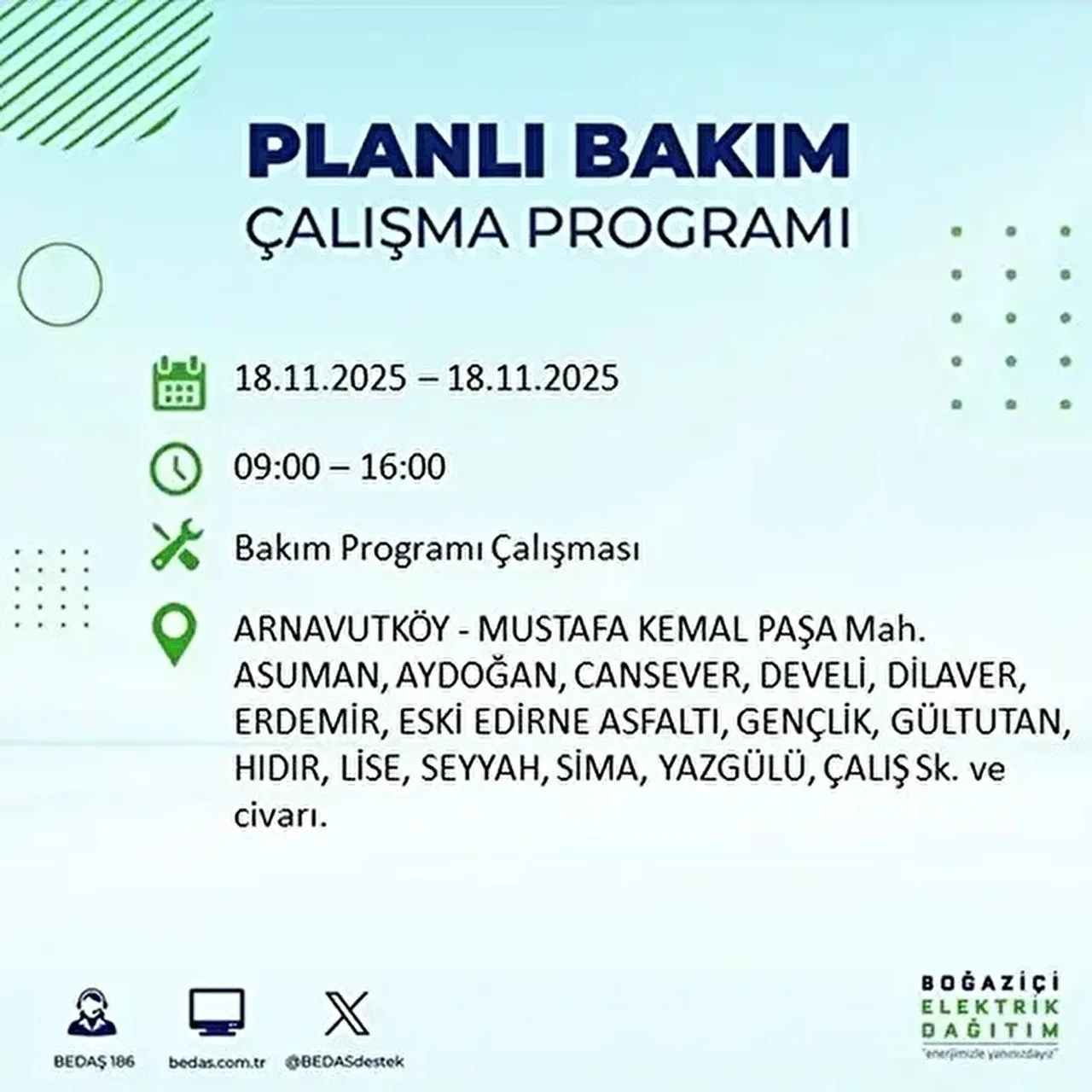18 kasim istanbul elektrik kesintisi 2025
