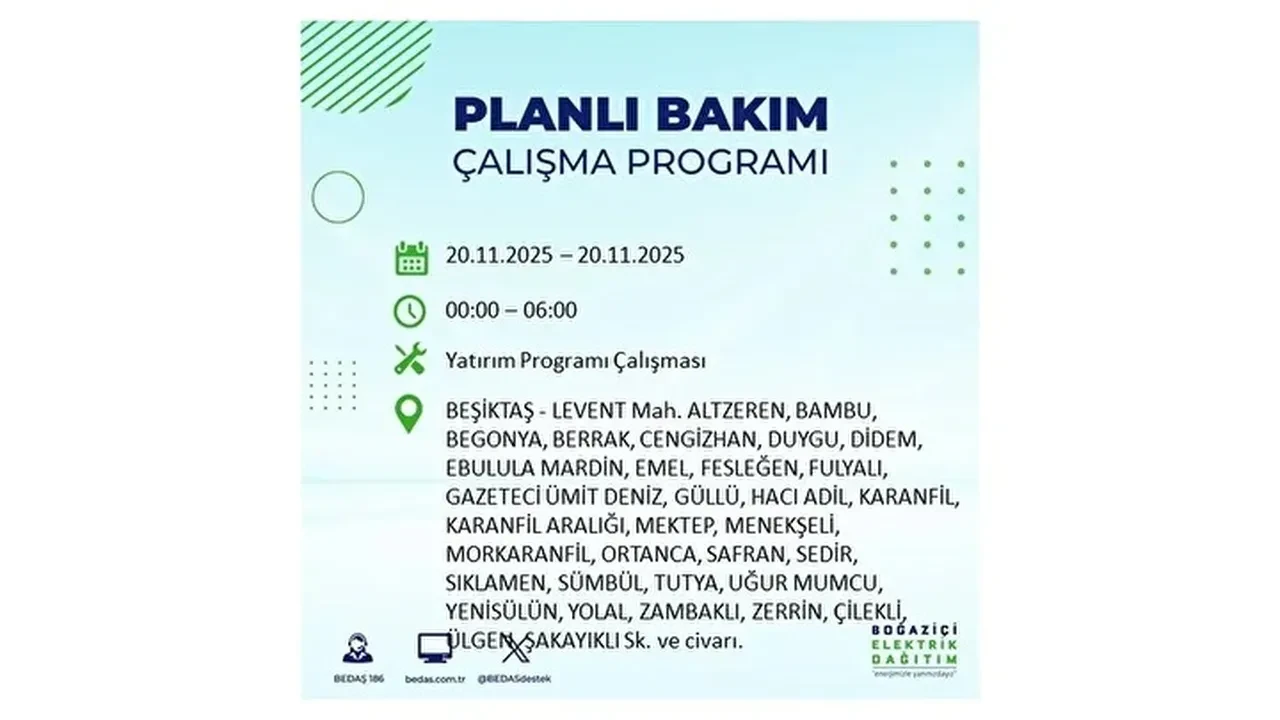 20 kasim 2025 istanbul elektrik kesintisi