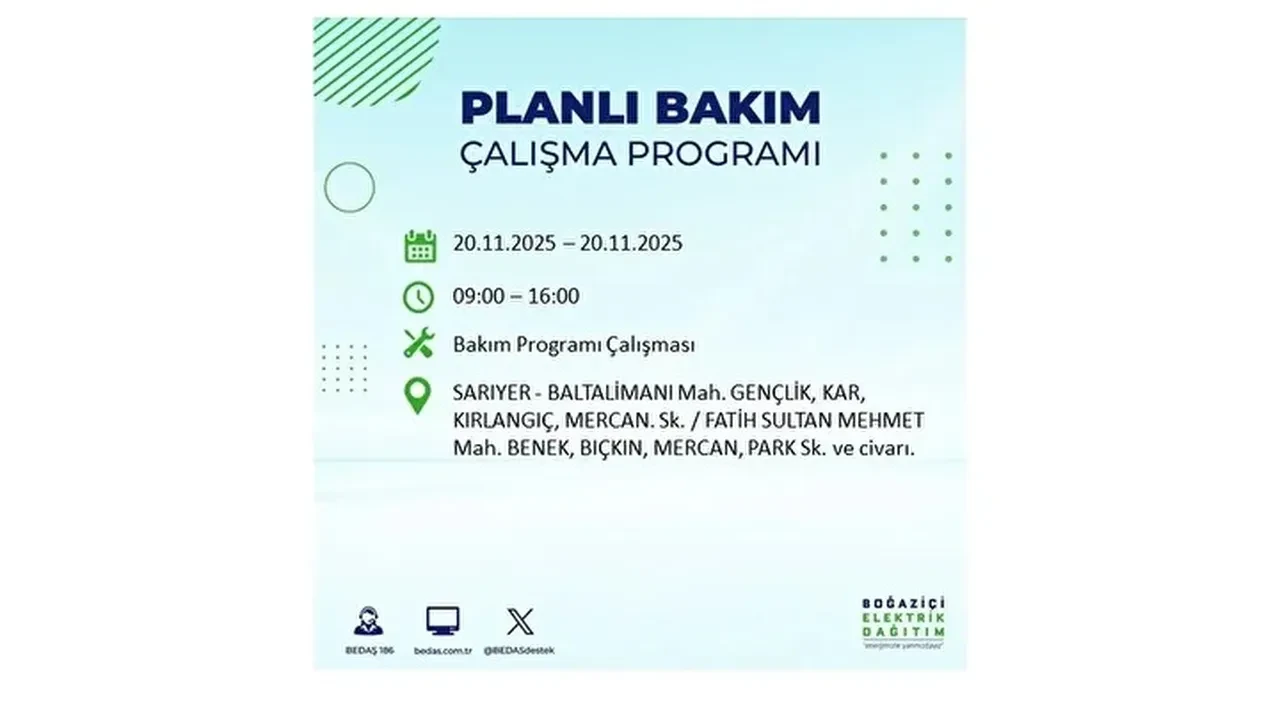 20 kasim 2025 istanbul elektrik kesintisi