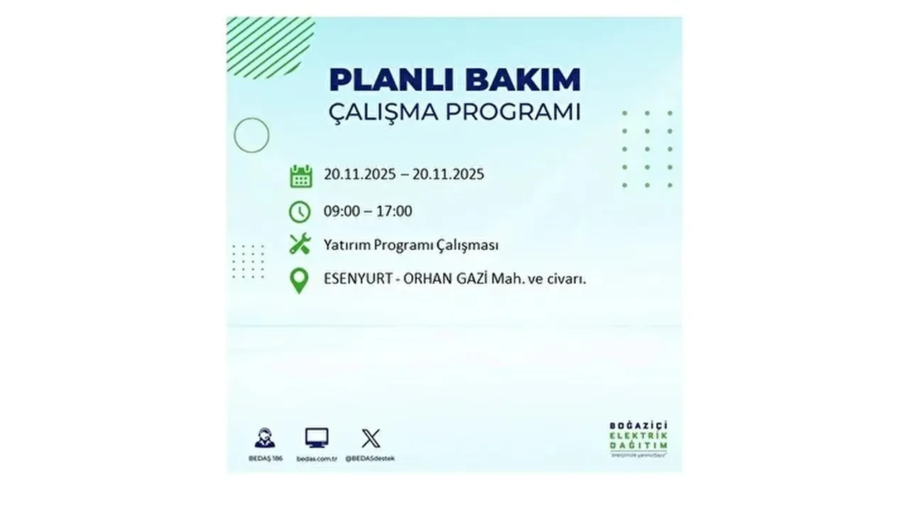 20 kasim 2025 istanbul elektrik kesintisi