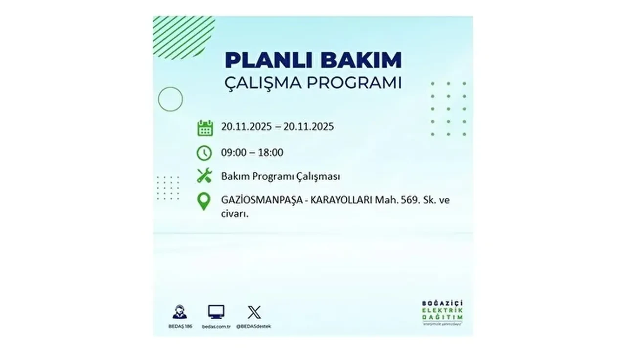 20 kasim 2025 istanbul elektrik kesintisi