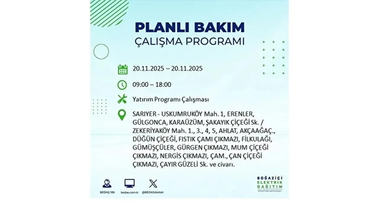 20 kasim 2025 istanbul elektrik kesintisi
