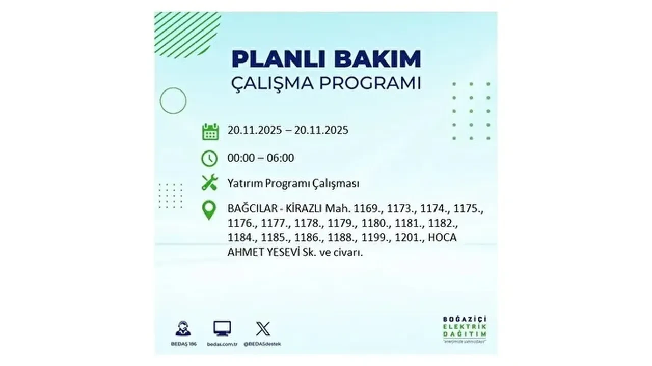 20 kasim 2025 istanbul elektrik kesintisi