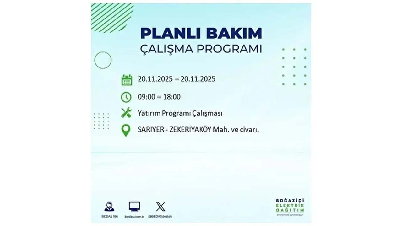 20 kasim 2025 istanbul elektrik kesintisi