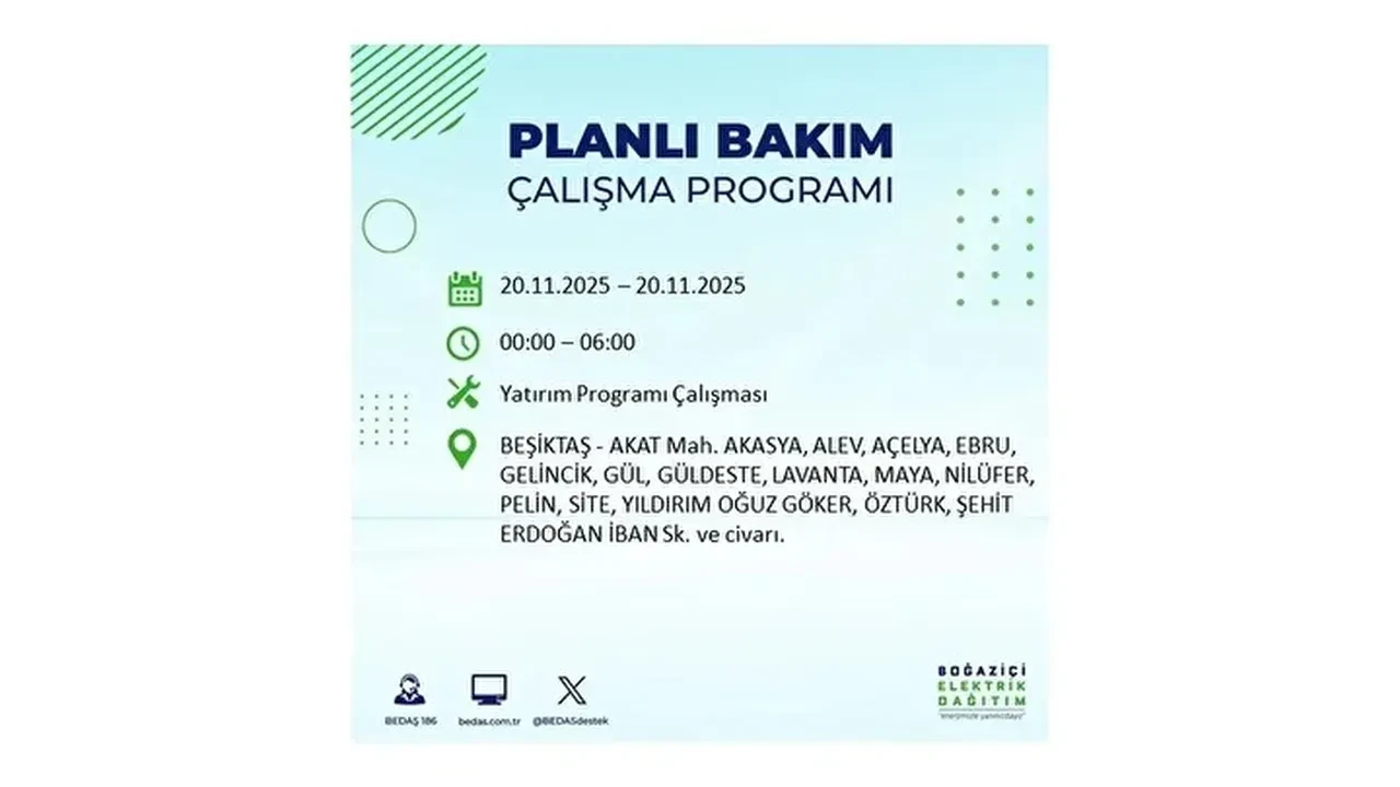 20 kasim 2025 istanbul elektrik kesintisi