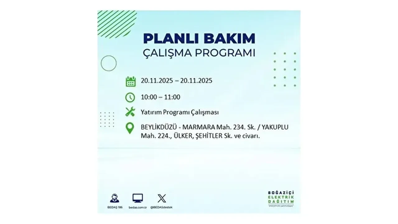 20 kasim 2025 istanbul elektrik kesintisi