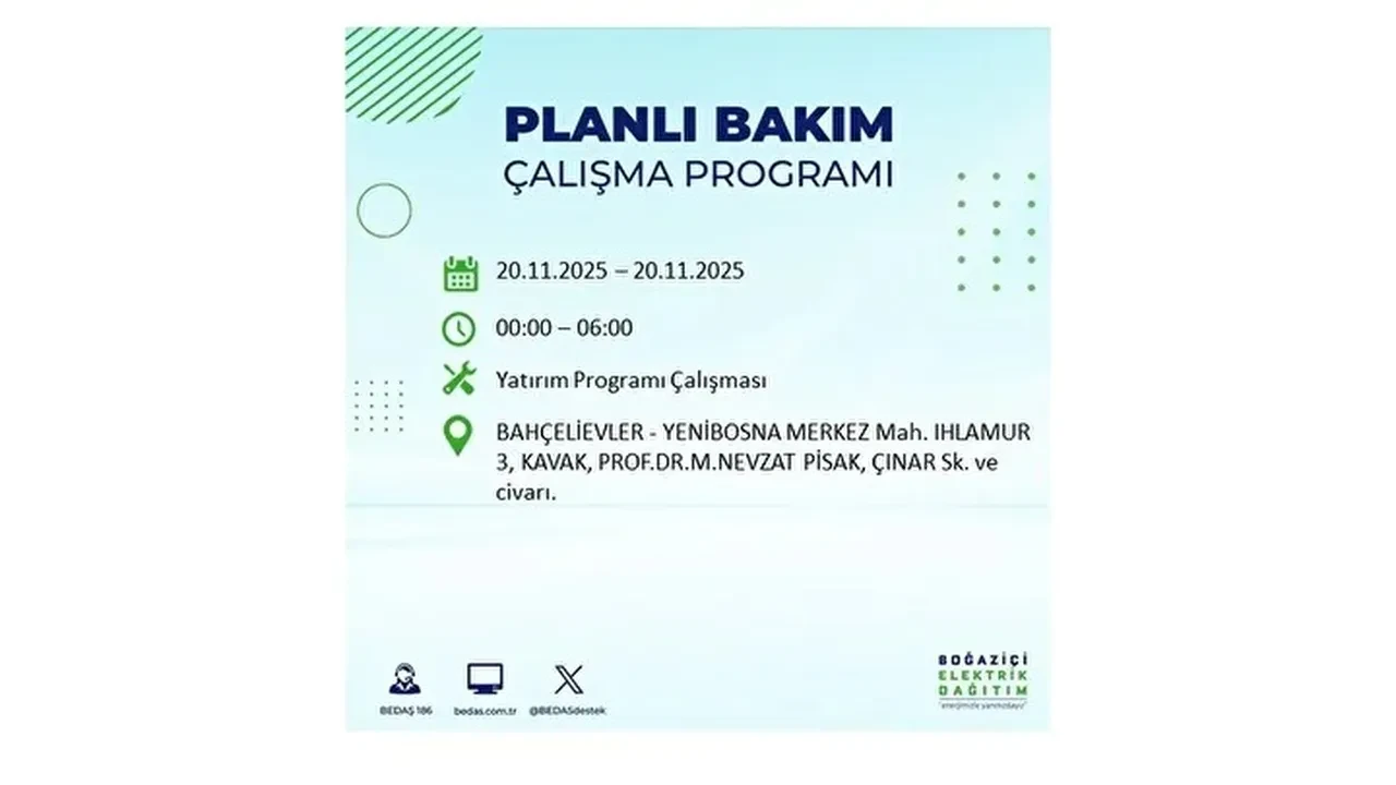 20 kasim 2025 istanbul elektrik kesintisi