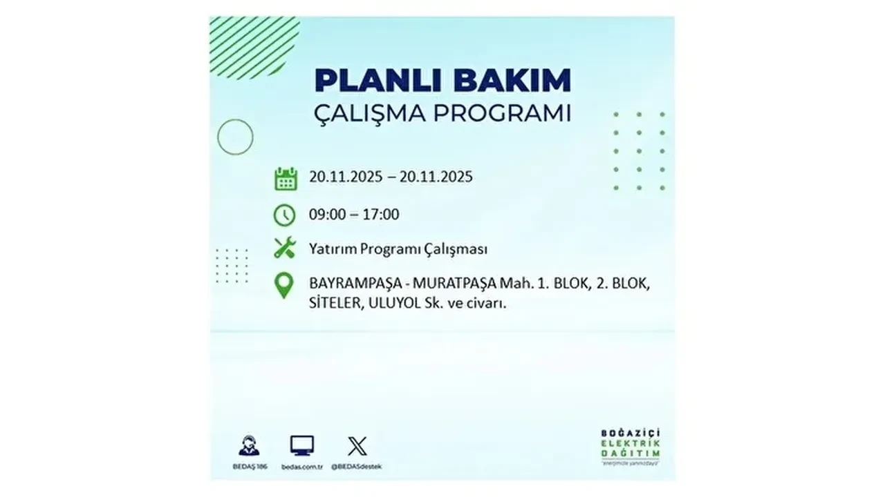 20 kasim 2025 istanbul elektrik kesintisi