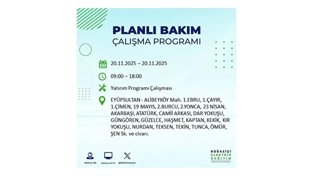 20 kasim 2025 istanbul elektrik kesintisi