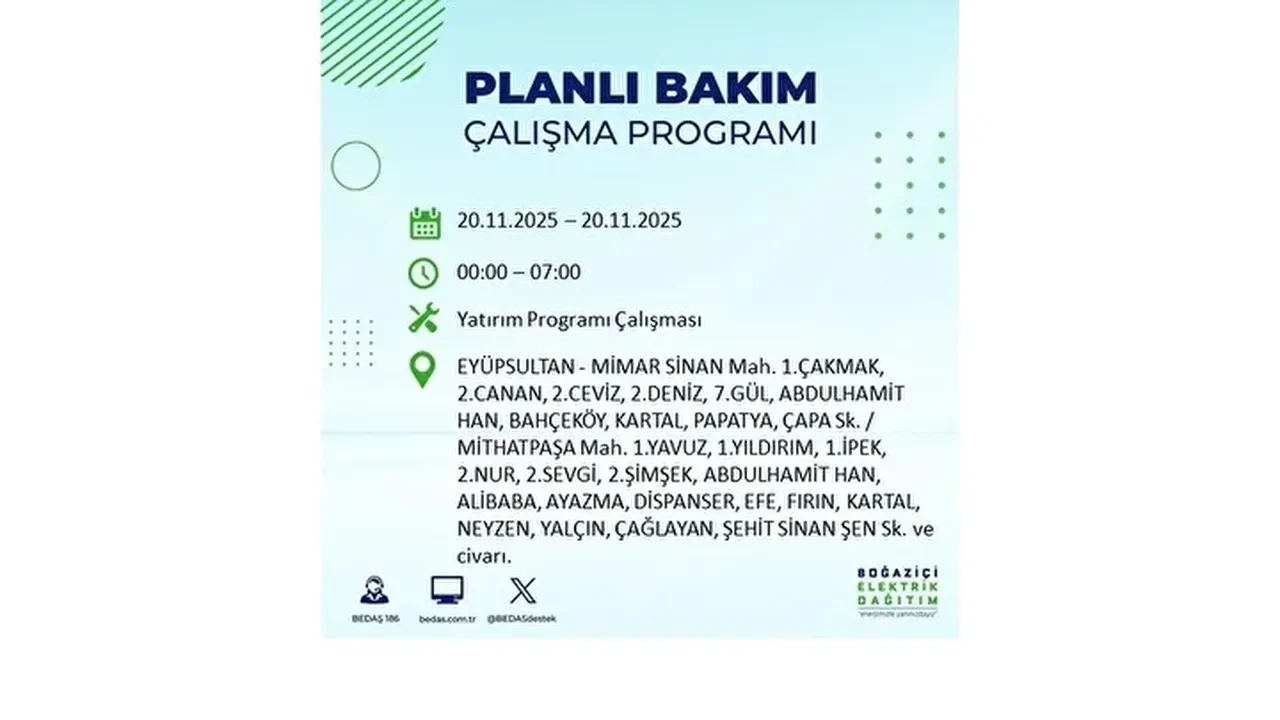 20 kasim 2025 istanbul elektrik kesintisi