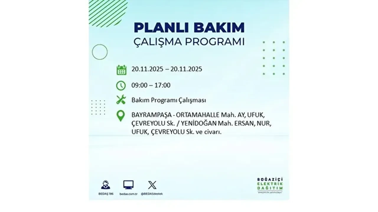 20 kasim 2025 istanbul elektrik kesintisi