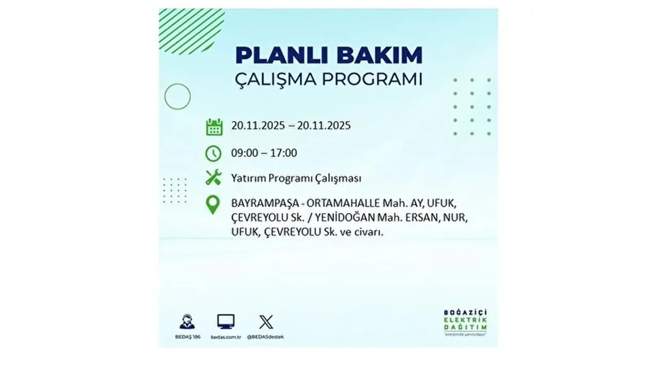 20 kasim 2025 istanbul elektrik kesintisi