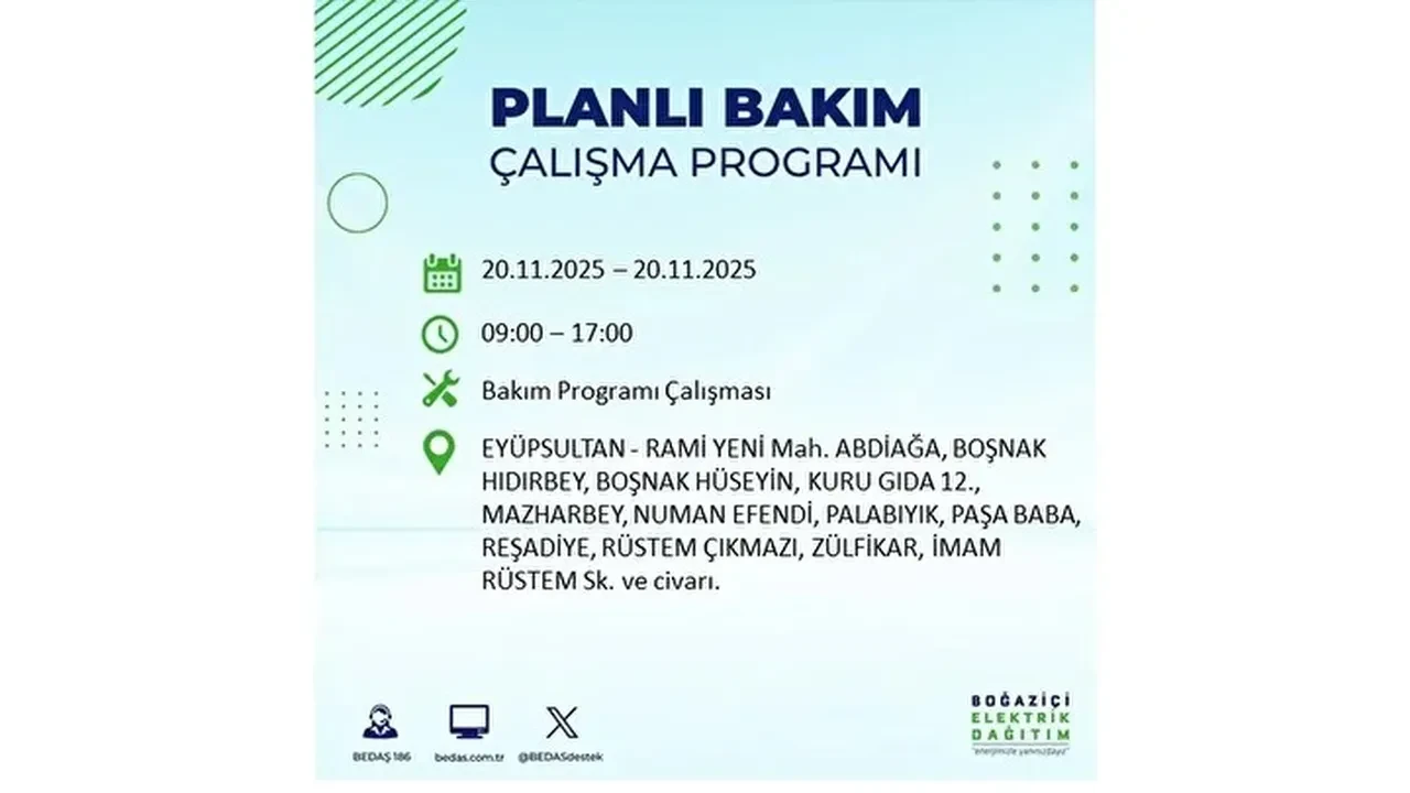 20 kasim 2025 istanbul elektrik kesintisi