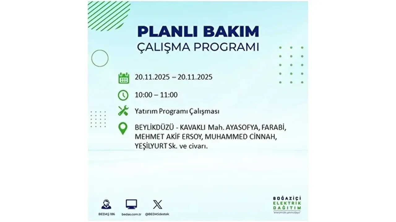 20 kasim 2025 istanbul elektrik kesintisi