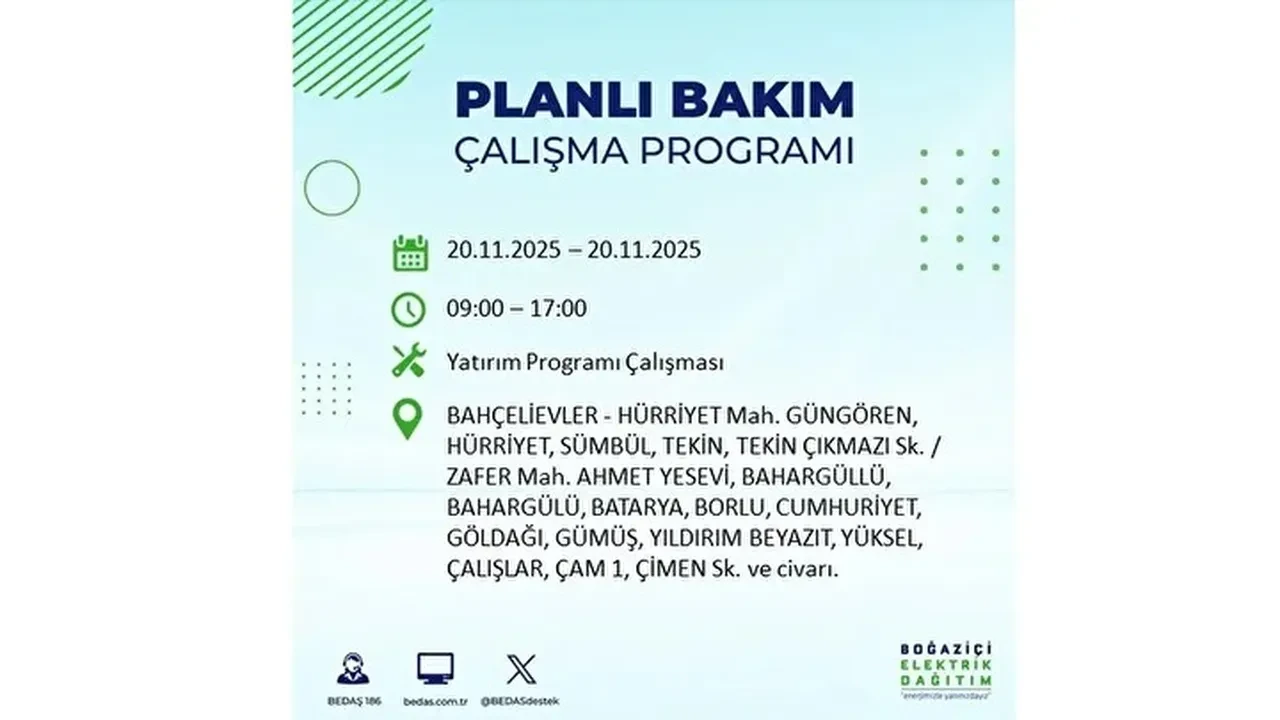 20 kasim 2025 istanbul elektrik kesintisi