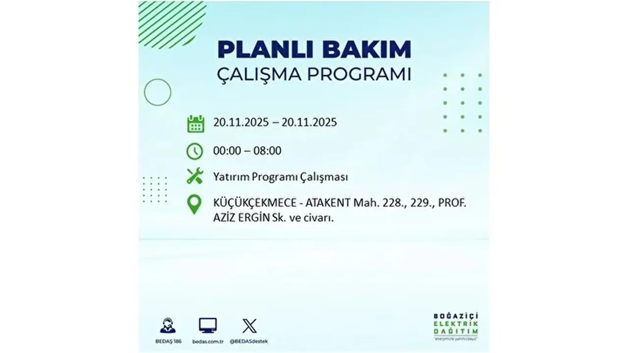 20 kasim 2025 istanbul elektrik kesintisi