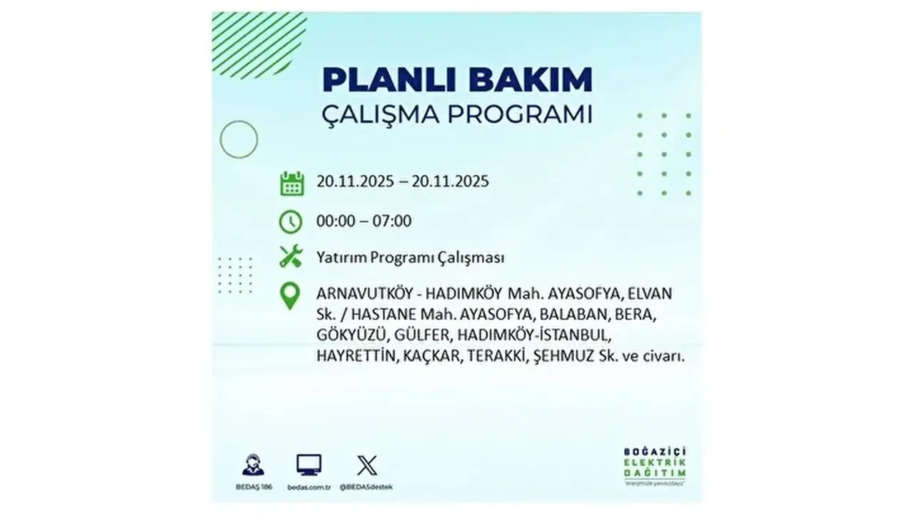 20 kasim 2025 istanbul elektrik kesintisi