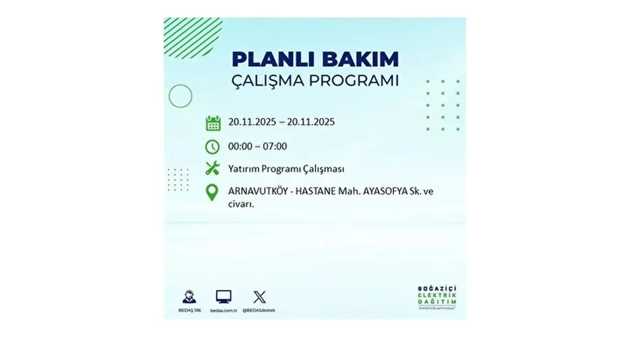 20 kasim 2025 istanbul elektrik kesintisi