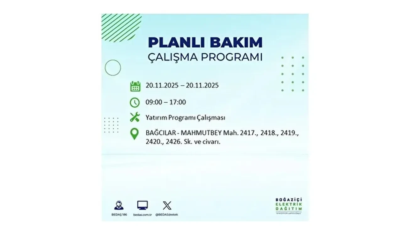 20 kasim 2025 istanbul elektrik kesintisi