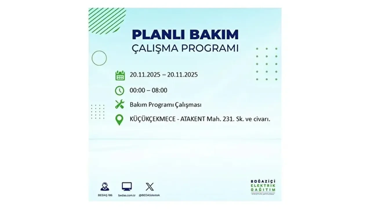 20 kasim 2025 istanbul elektrik kesintisi