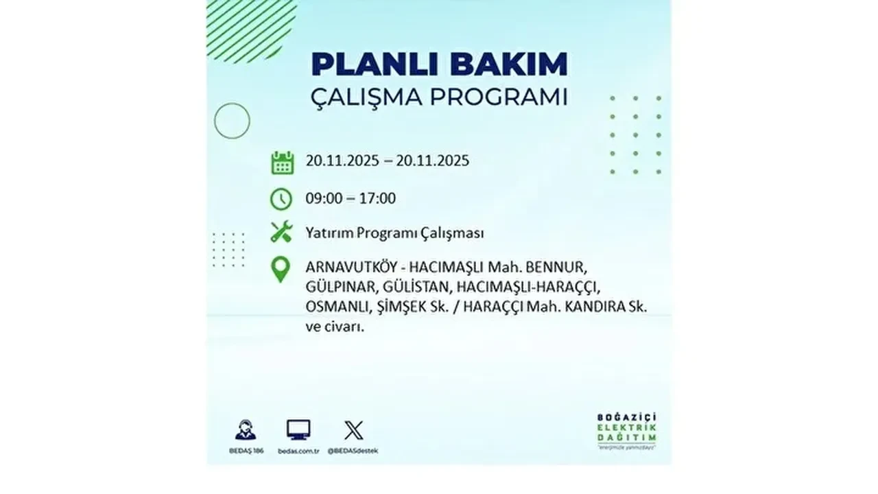 20 kasim 2025 istanbul elektrik kesintisi