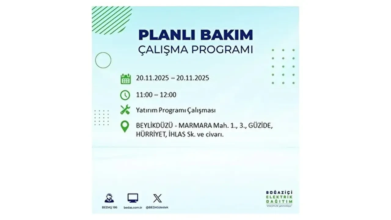 20 kasim 2025 istanbul elektrik kesintisi