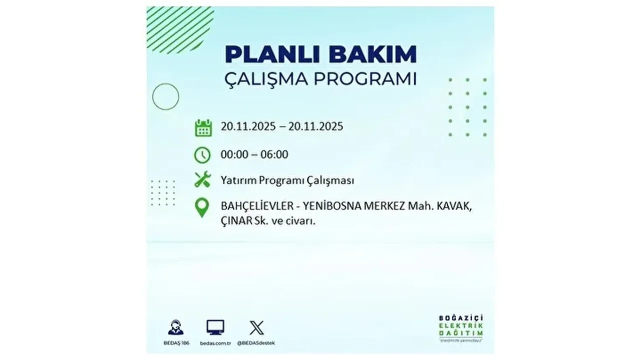 20 kasim 2025 istanbul elektrik kesintisi