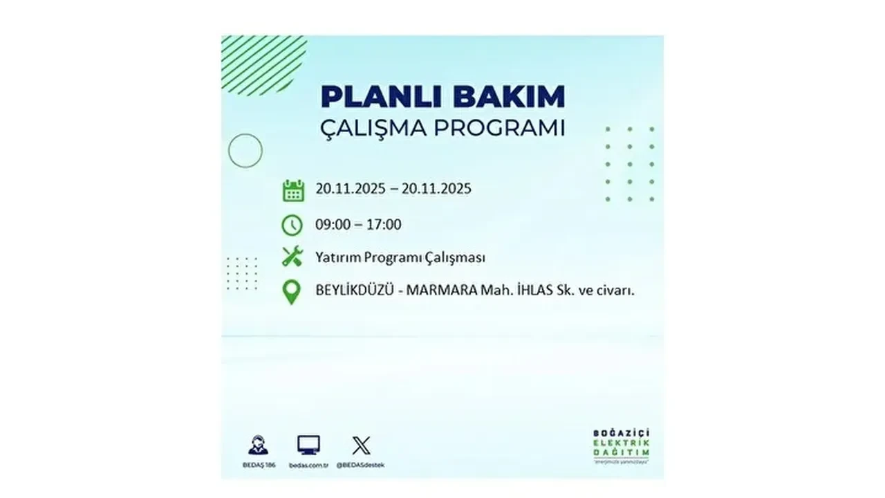 20 kasim 2025 istanbul elektrik kesintisi