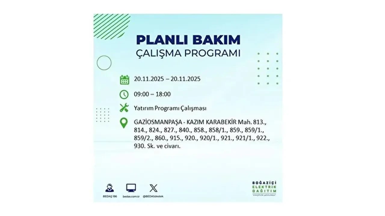 20 kasim 2025 istanbul elektrik kesintisi