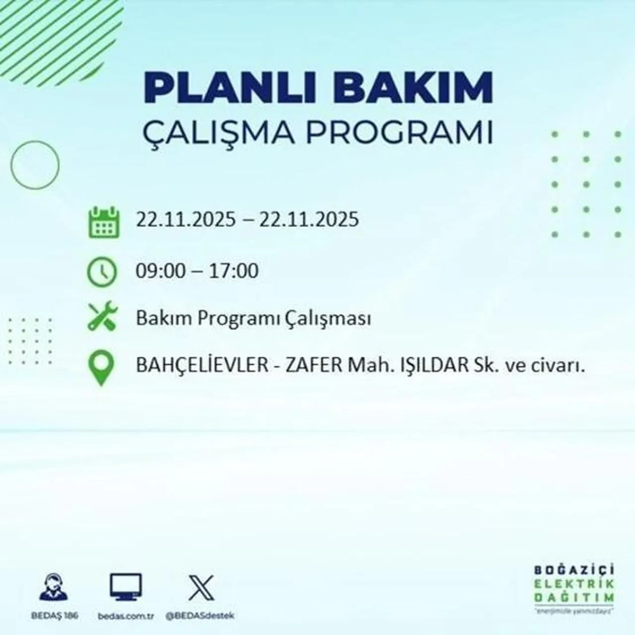 22 kasim istanbul elektrik kesintisi 2025