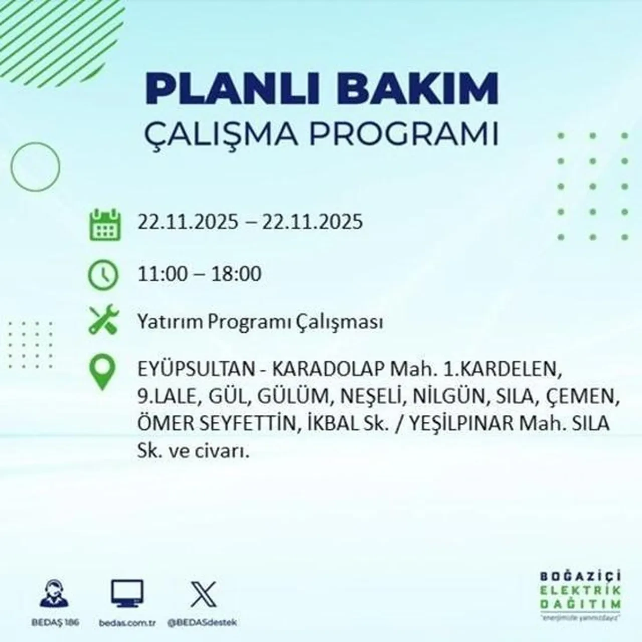 22 kasim istanbul elektrik kesintisi 2025