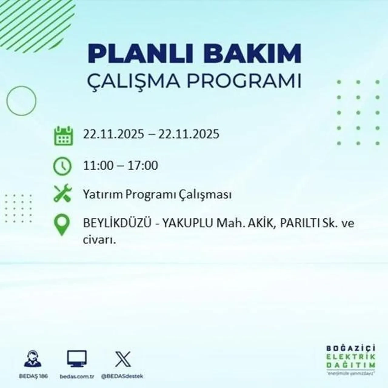 22 kasim istanbul elektrik kesintisi 2025