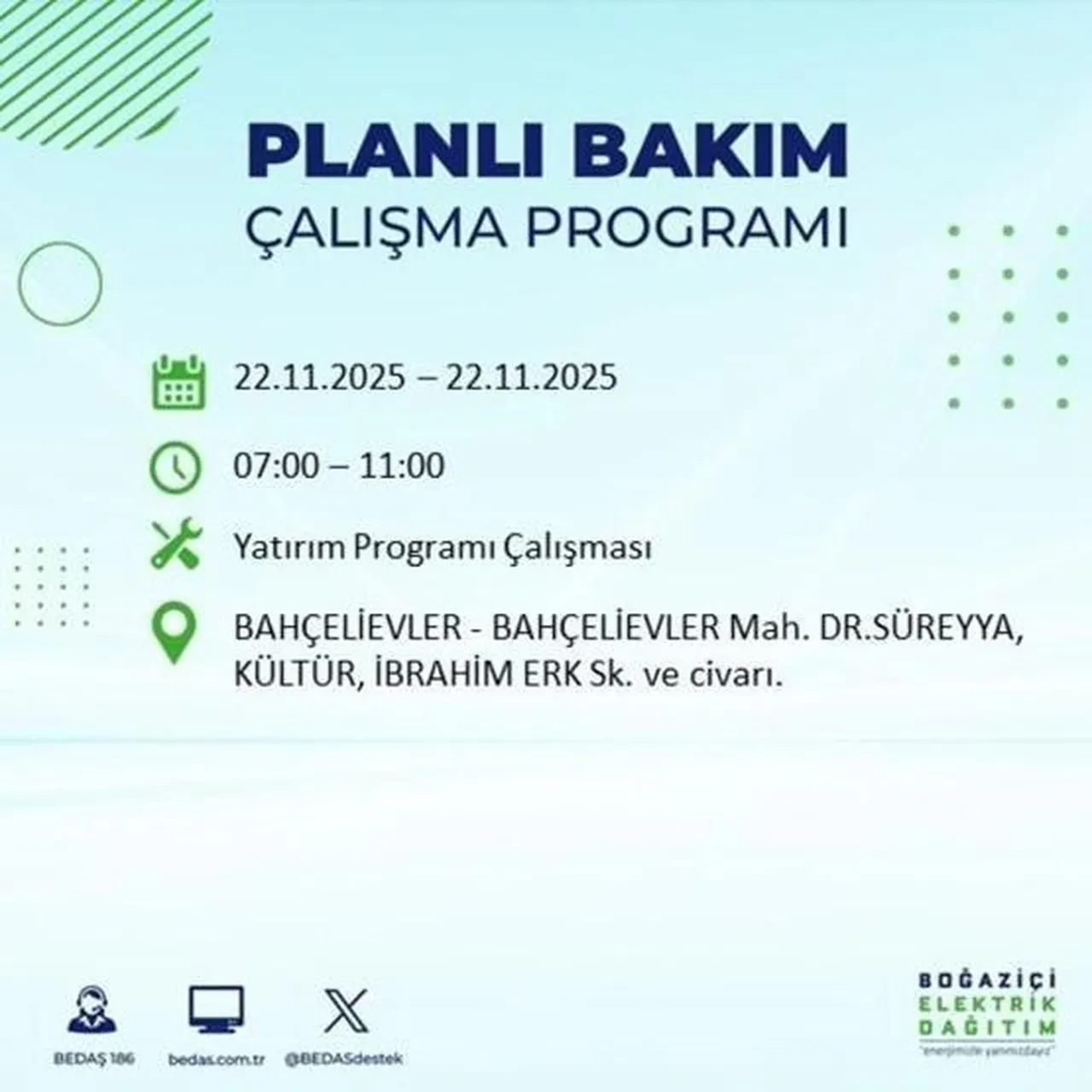22 kasim istanbul elektrik kesintisi 2025