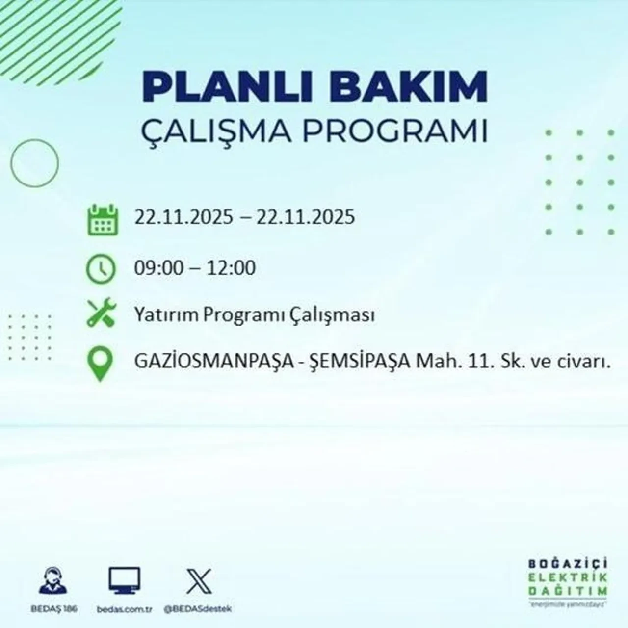 22 kasim istanbul elektrik kesintisi 2025