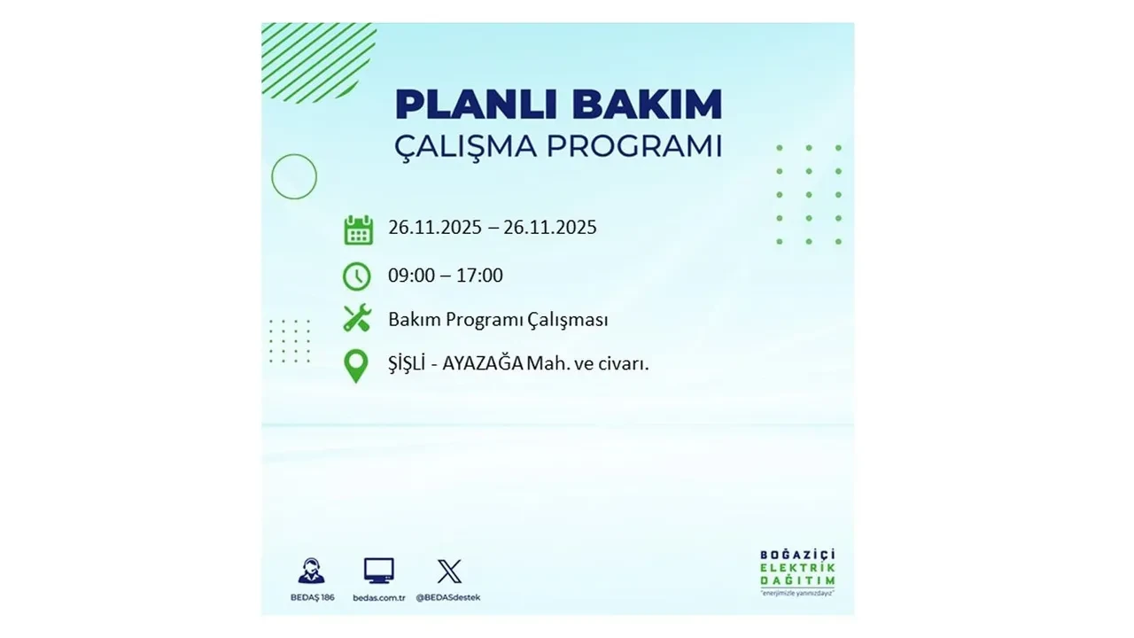 26 kasim 2025 istanbul elektrik kesintisi 