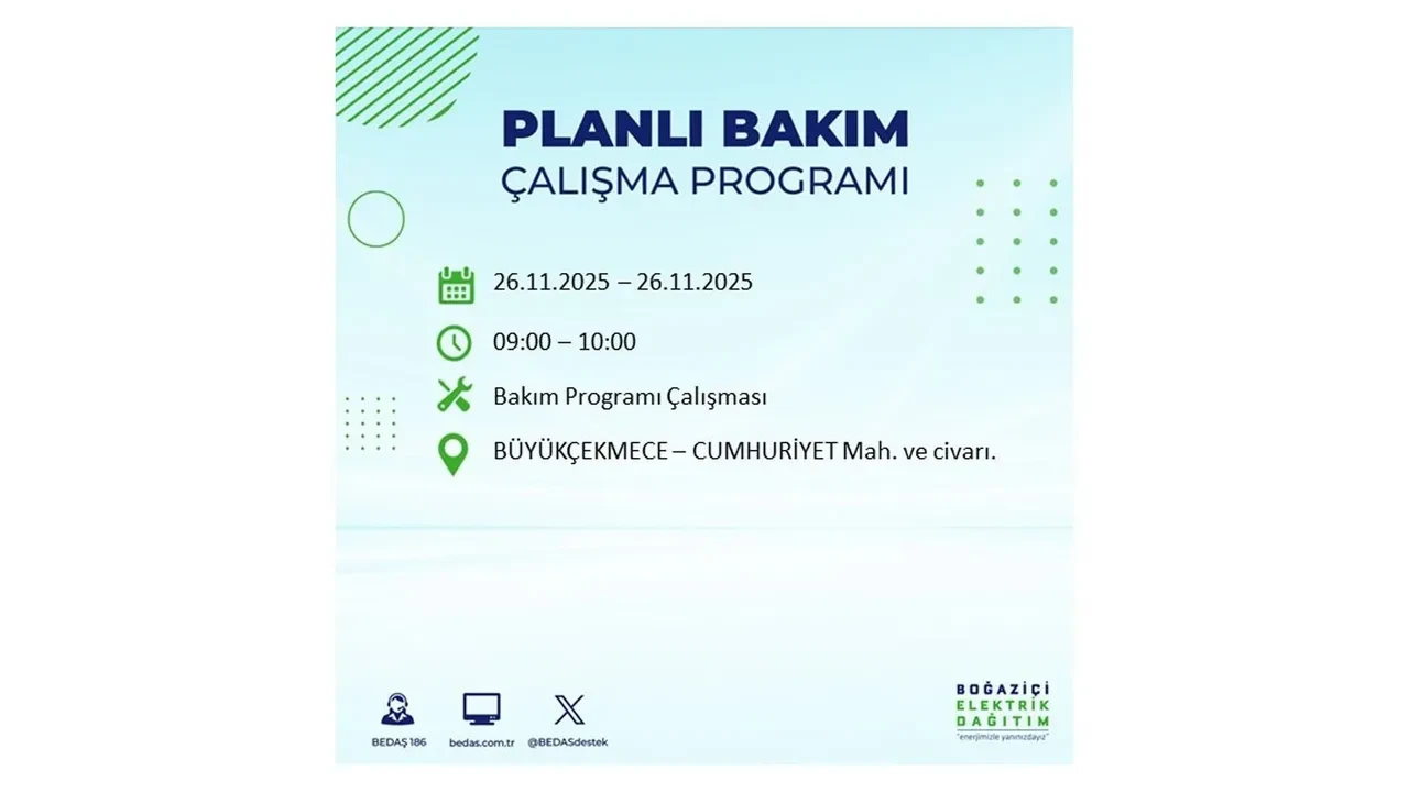 26 kasim 2025 istanbul elektrik kesintisi 