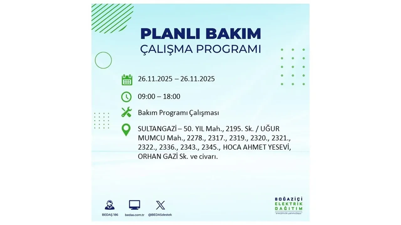 26 kasim 2025 istanbul elektrik kesintisi 
