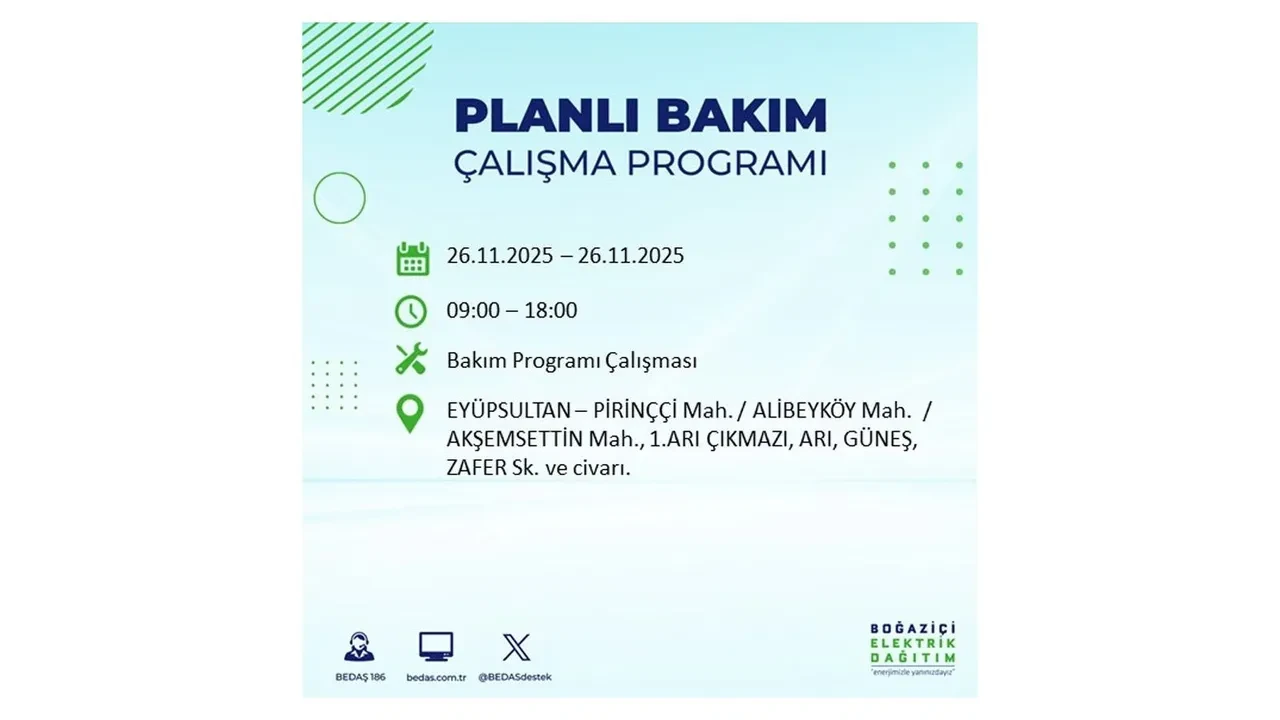 26 kasim 2025 istanbul elektrik kesintisi 