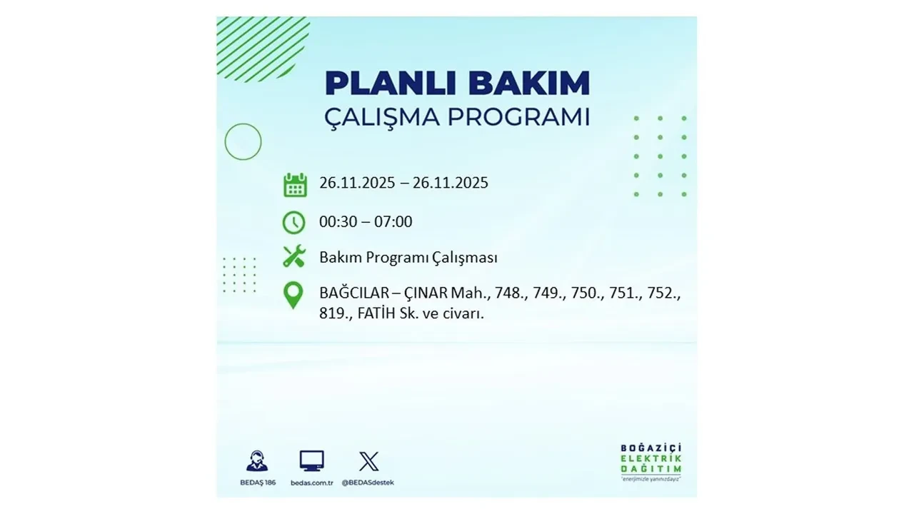 26 kasim 2025 istanbul elektrik kesintisi 