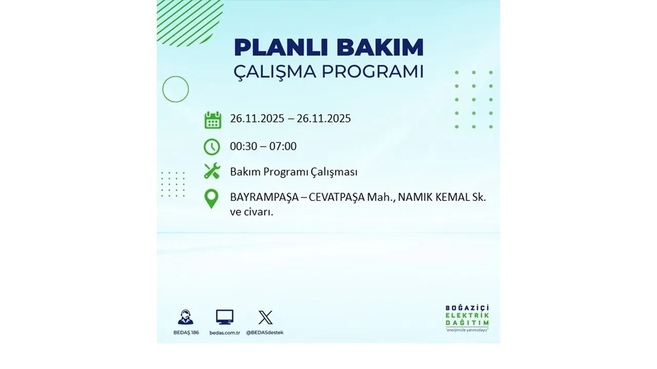 26 kasim 2025 istanbul elektrik kesintisi 