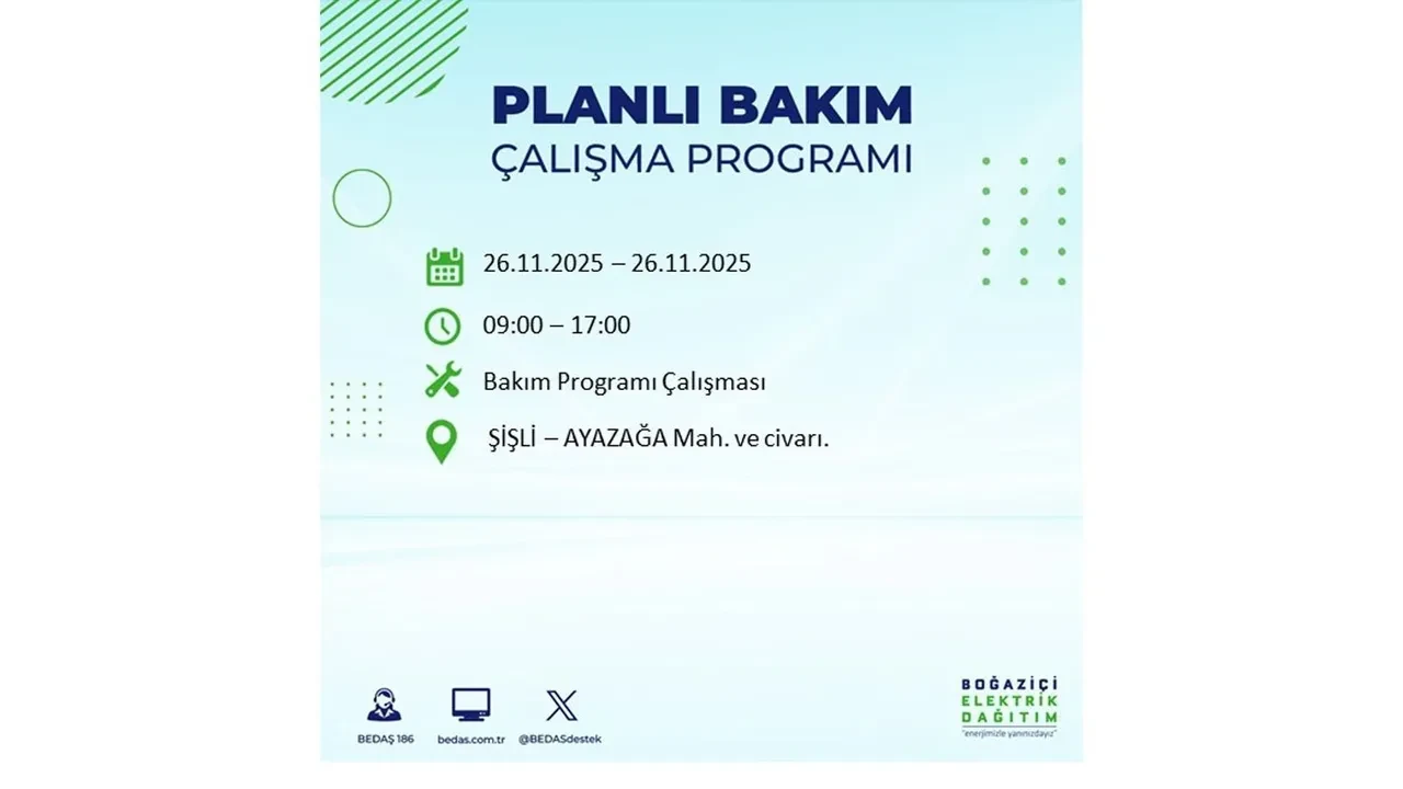 26 kasim 2025 istanbul elektrik kesintisi 