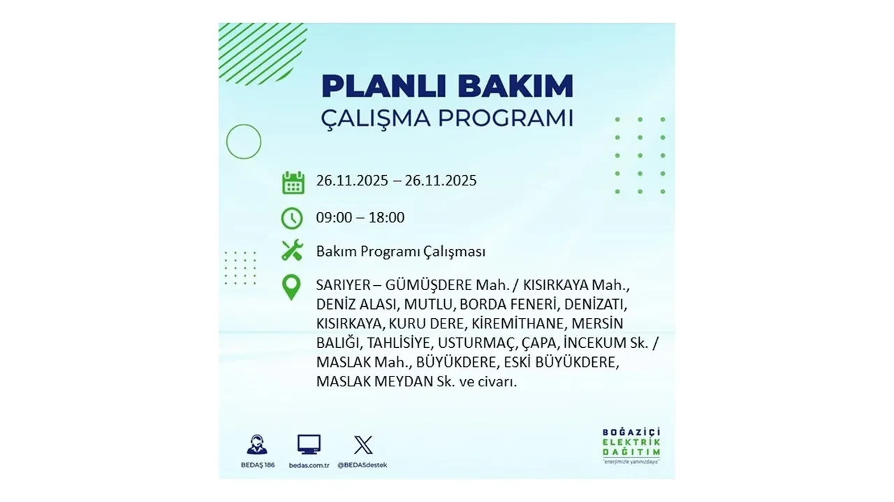 26 kasim 2025 istanbul elektrik kesintisi 