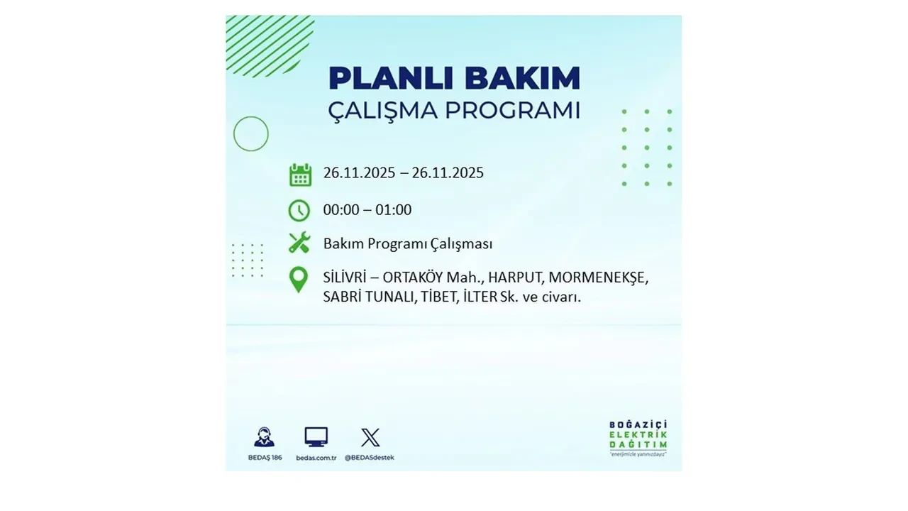26 kasim 2025 istanbul elektrik kesintisi 