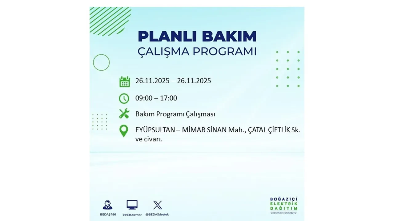 26 kasim 2025 istanbul elektrik kesintisi 