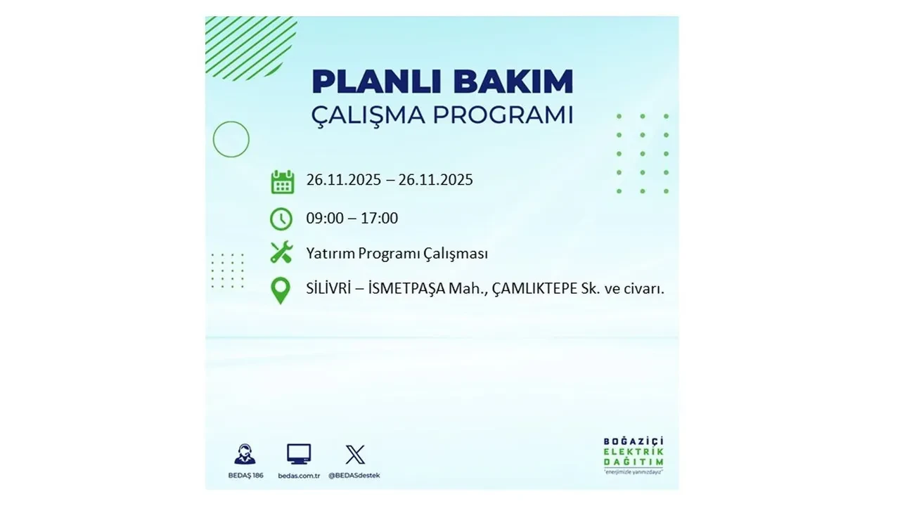 26 kasim 2025 istanbul elektrik kesintisi 