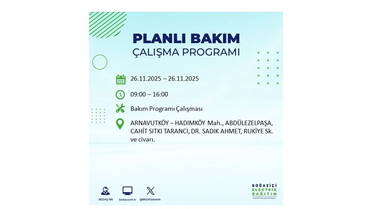 26 kasim 2025 istanbul elektrik kesintisi 