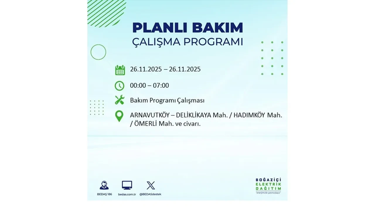 26 kasim 2025 istanbul elektrik kesintisi 