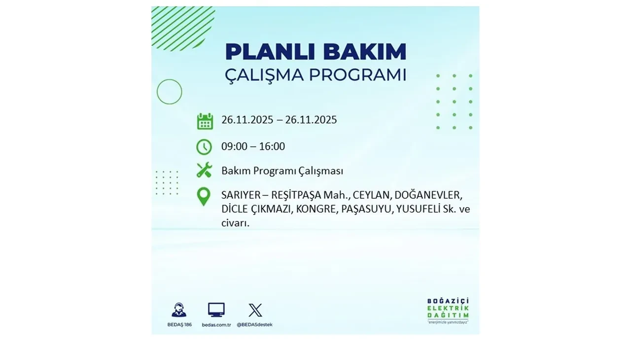 26 kasim 2025 istanbul elektrik kesintisi 