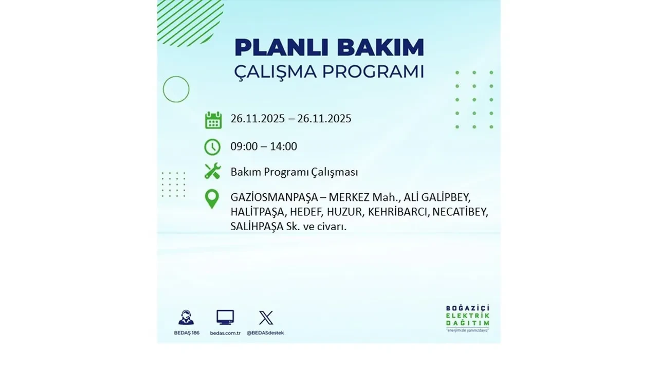 26 kasim 2025 istanbul elektrik kesintisi 
